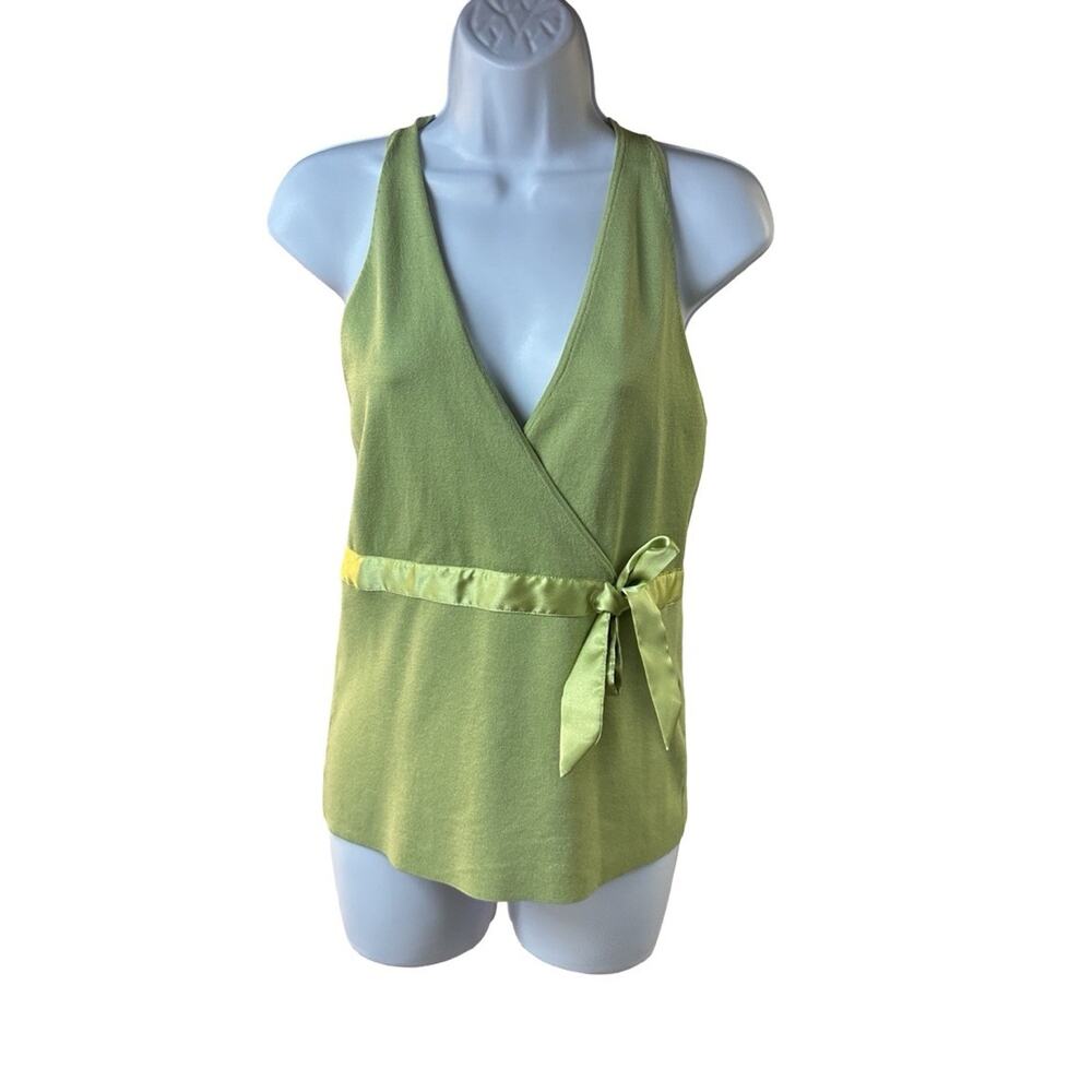 Georgiou Studio Green Wrap Style Tank Top Satin Tie Sleeveless Y2K Large